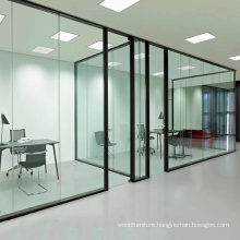 Office Single Double Layer Glazed Black Color Alloy  Flush Door Design Aluminum Frame Glass Partition Wall For Office